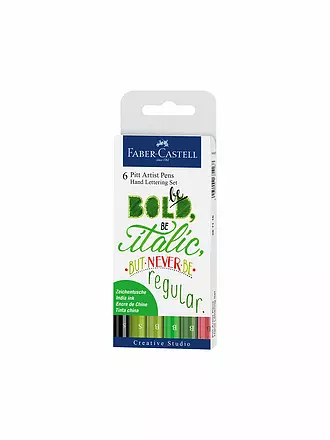 FABER-CASTELL | Pitt Artist Pen Stylo à encre de Chine, étui de 6, Lettrage, tons verts | 